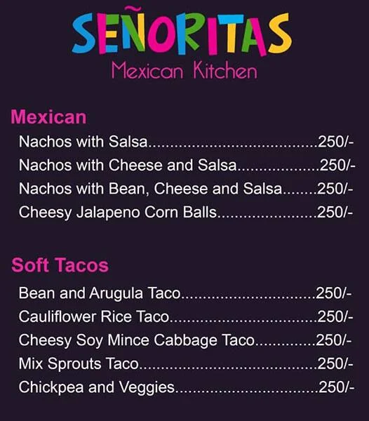 Senorita's Mexican Kitchen menu 