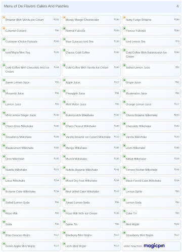 De Flavors Cakes And Pastries menu 