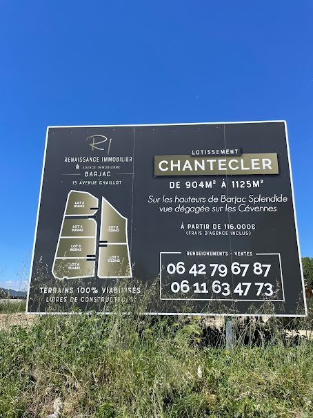 Vente terrain  916 m² à Barjac (30430), 116 000 €