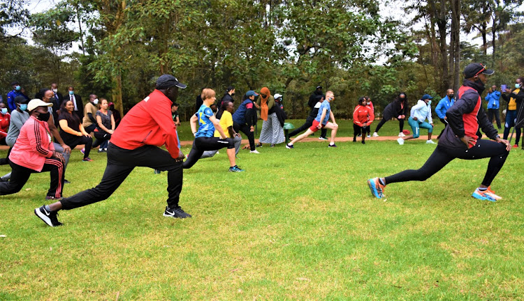 Estonian President Kersti Kaljulaid participating during an exercise in Karura.