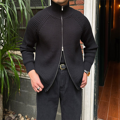 Title 6, Mens Stand-up Collar Cardigan Retro Slim Fit. ...