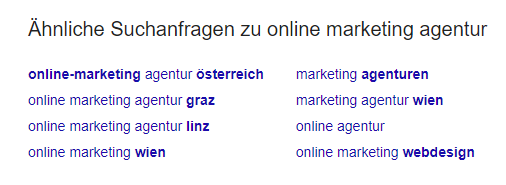 Google ähnliche Suchanfragen