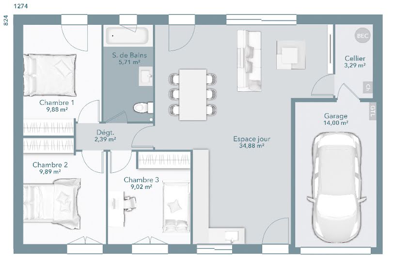  Vente Terrain + Maison - Terrain : 550m² - Maison : 75m² à Castelnau-d'Estrétefonds (31620) 