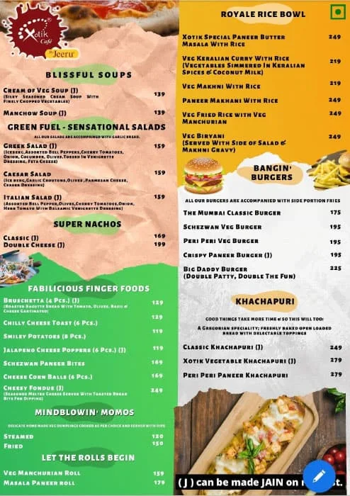 Xotik Cafe menu 