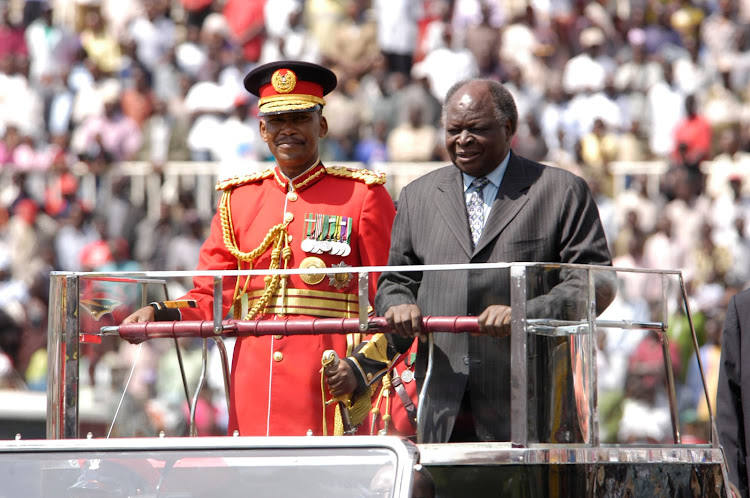 President Mwai Kibaki during the Kenyatta Day Celebrations at Nyayo Stadium. President Uhuru Kenyatta has announced the he past on today aged 90yrs.