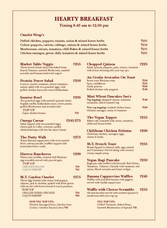 Market Table menu 