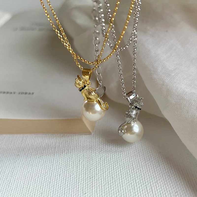 Collier chat perle en argent sterling S925 Luxe abordable. Sublimez votre style avec ce collier délicat et élégant, parfait pour toutes les occasions.