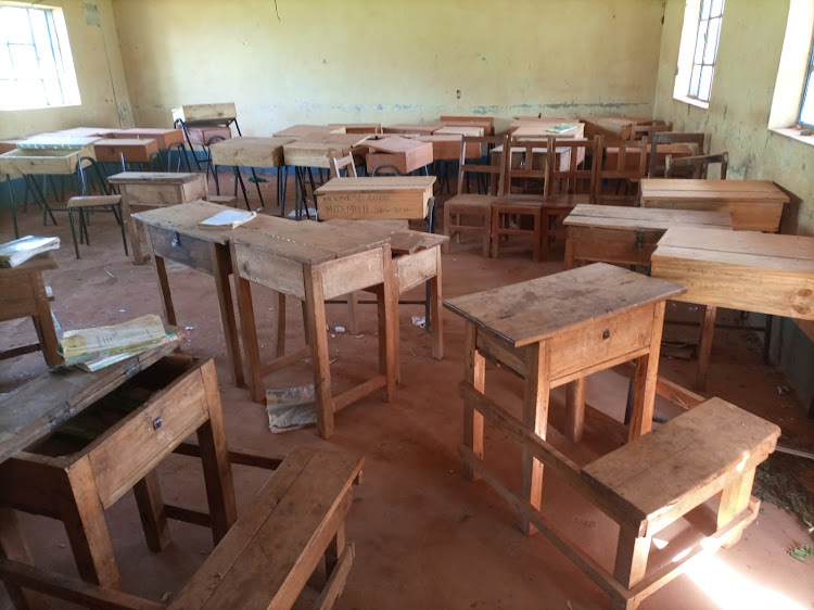 Desks in a classroom at St Hillary Mitamisyi Secondary School in Kyuso, Kitui on Monday.