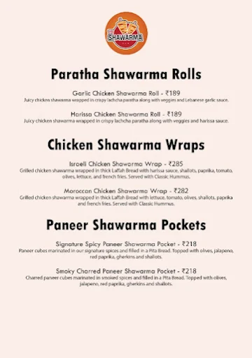 Yo Shawarma menu 