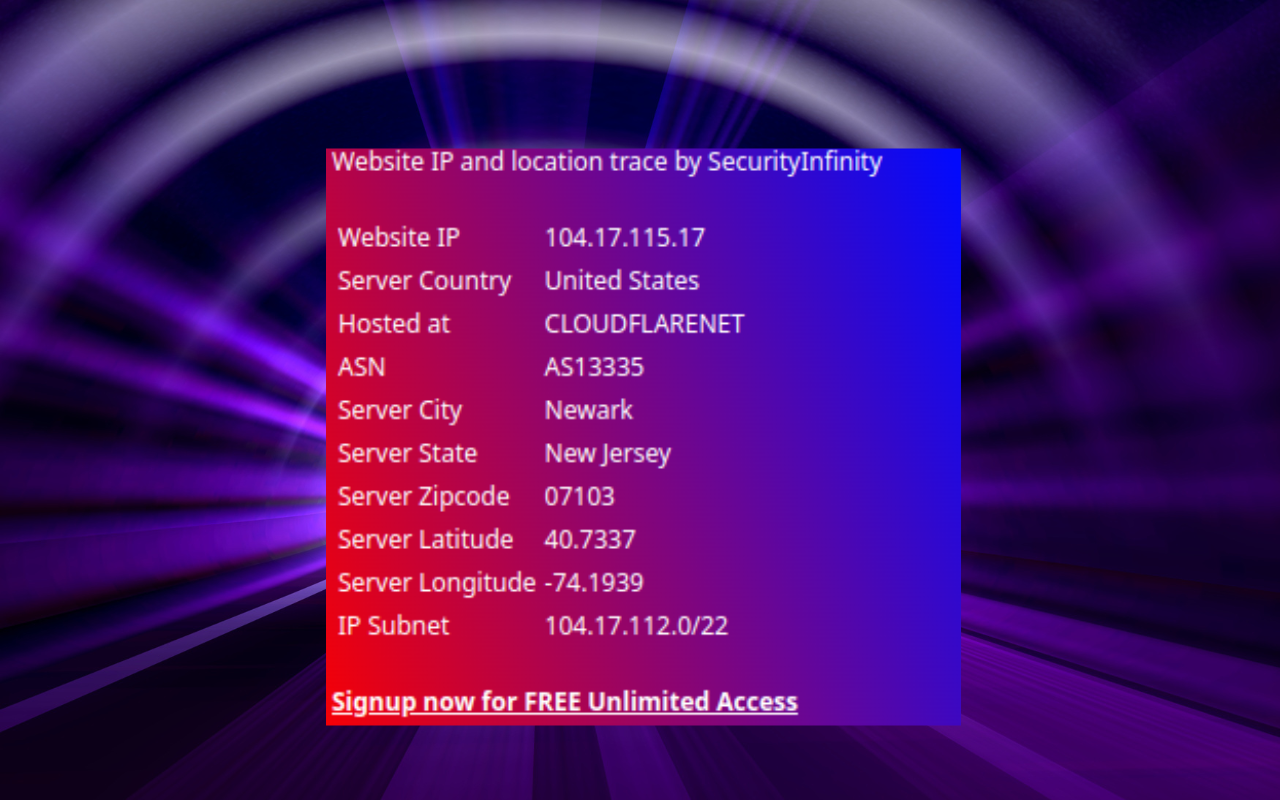 Website IP location trace - SecurityInfinity Preview image 0