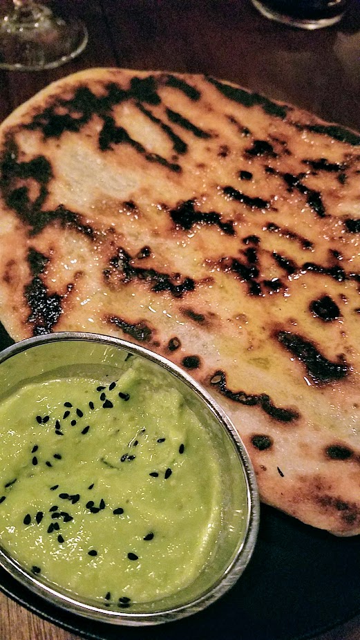 Bar Casa Vale, Grilled flat bread with green chickpea, and nigella seed 