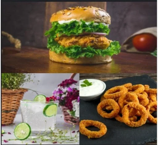 Crunchy Fried Chicken Burger + 6 Pc Onion Rings + Lemonade [330 Ml]