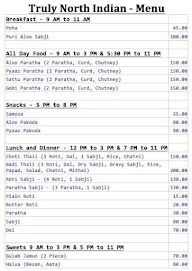 Truly North Indian menu 1
