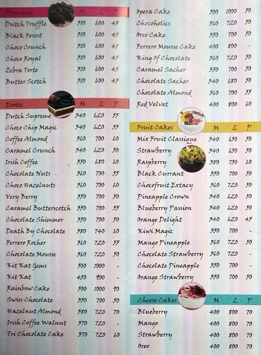 Death by Chocolate menu 