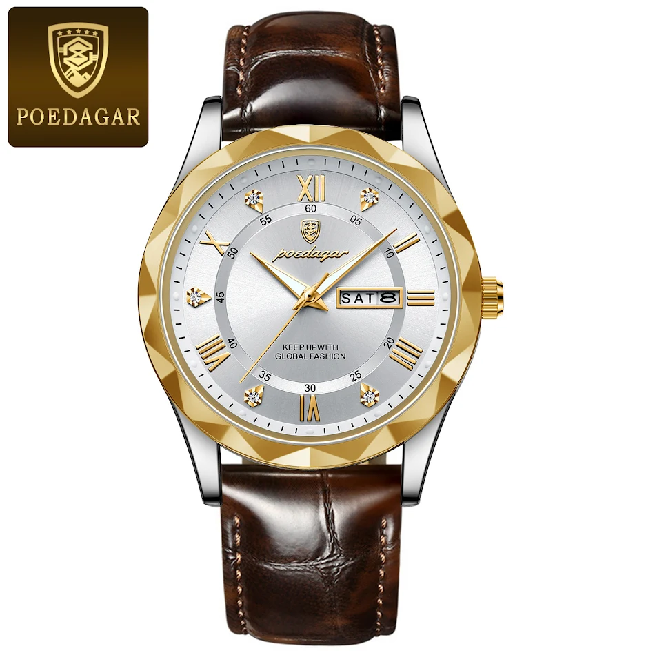 Montre-bracelet homme de luxe, bracelet cuir, mouvement quartz, un accessoire de mode élégant et intemporel pour compléter votre look.