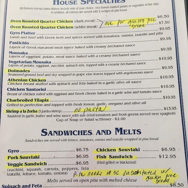 House Specialties, Sandwiches, Meats