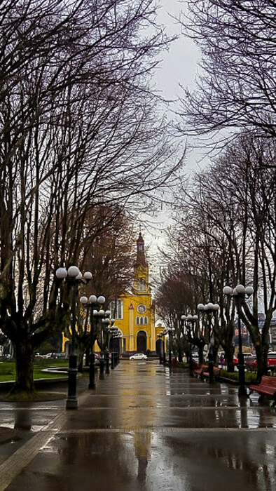 The beautiful yellow church in Castro