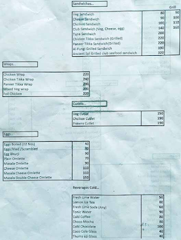 Ancient Rock Cafe & Restaurant menu 