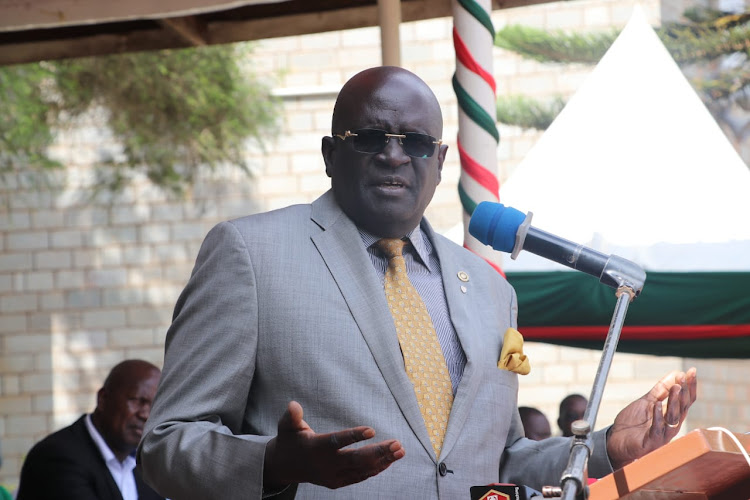 Outgoing Education Cabinet Secretary George Magoha during the commemoration of the post world teachers day in Kirinyaga county