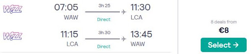 Warsaw, Poland to Larnaca, Cyprus for only €8 roundtrip