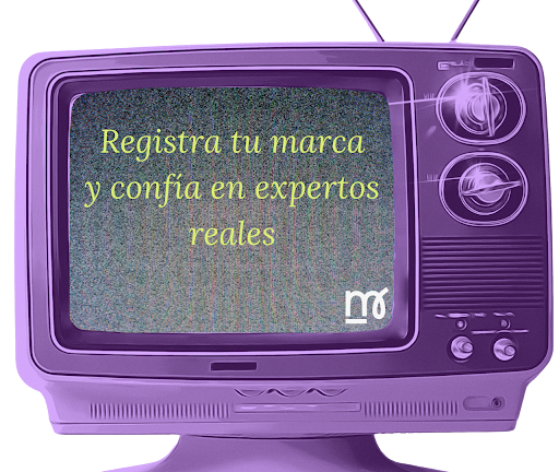 Televisor con el slogan "Registra tu marca y confía en expertos reales"