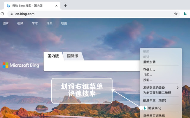 微软必应Bing，右键快捷搜索 chrome extension