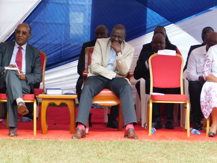 Deputy president William Ruto follow closely as Central leaders declare they owe him during a church service at PCEA,Kasuku,on Sunday