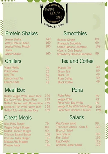 Evolve Health Cafe menu 