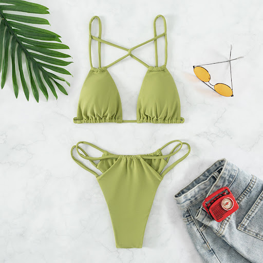 Title 5, Womens Bikini Swimwear Solid Color Double Laye...
