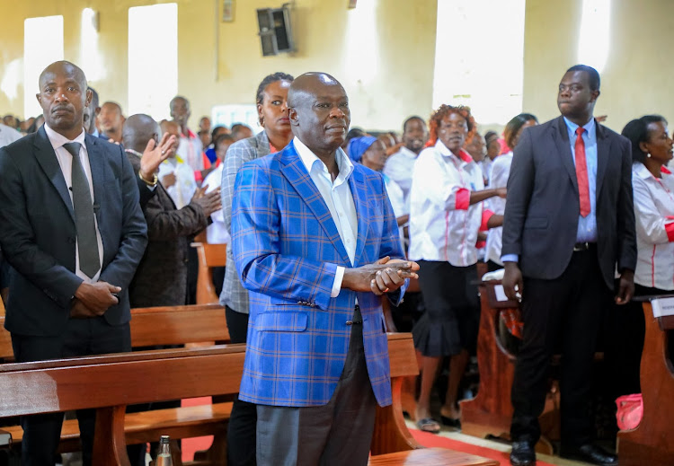 Deputy President Rigathi Gachagua attends a church service at Sacred Heart Endarasha Catholic Church, Kieni Constituency, Nyeri County on May 19, 2024.