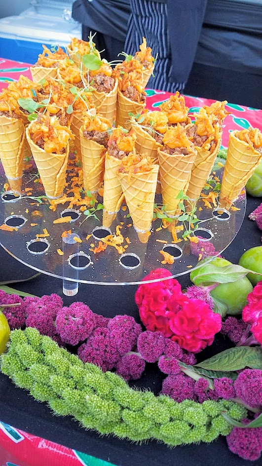 Feast PDX 2016 Night Market: José Chesa from Chesa (Portland, OR) made Cono, a Escabeche style duck, avocado, orange-sweet potato, crispy plantain, pimenton-garlic salt