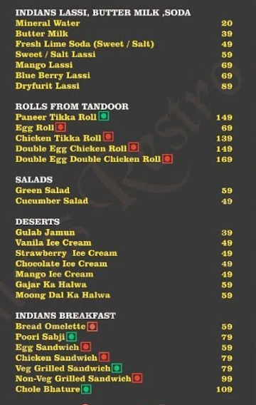 The Indians Restro menu 