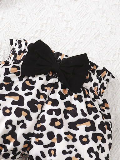 Title 9, Kids Rompers Bow Leopard Shorts Suit, a stylis...