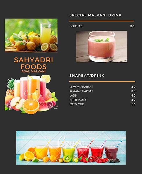 Sahyadri Refreshments menu 