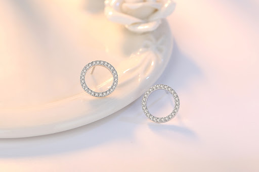 Title 2, Womens Silver Stud Earrings with Rhinestone Zi...