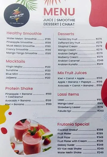 Fruitania menu 