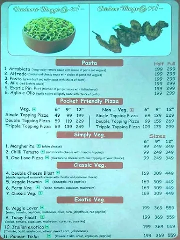 Italian Pizza menu 