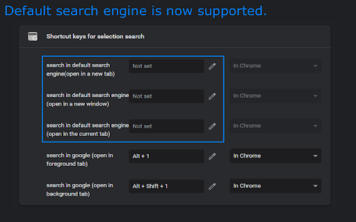 Shortcut keys for selection search