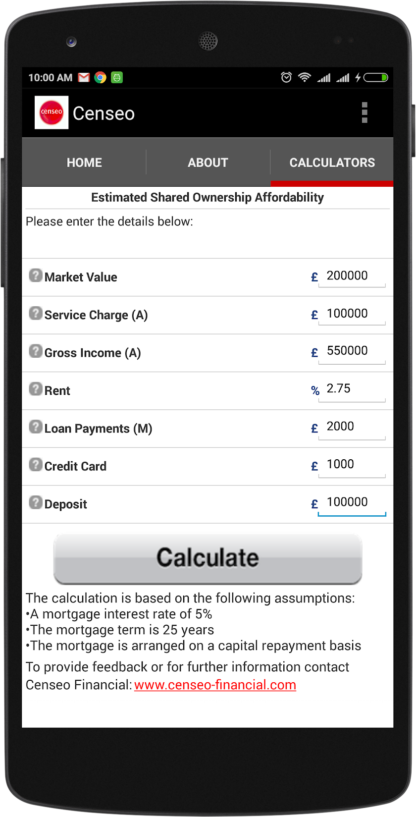 Censeo Financial Calculator Screen 3