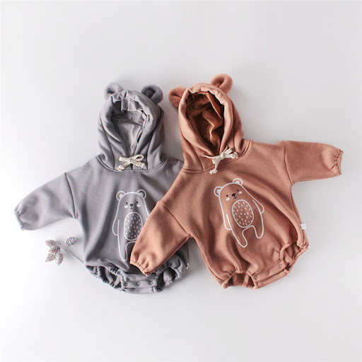 Title 8, Cartoon Big Bear Print Long Sleeved Hooded Jump...