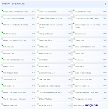 Pav Bhaji Chat menu 