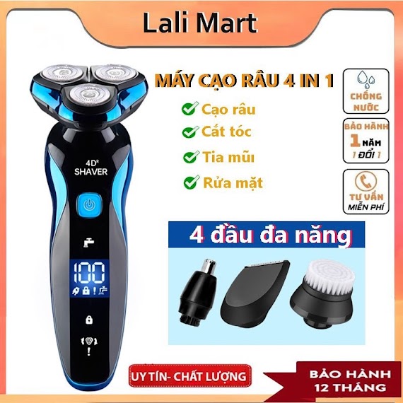 Máy Cạo Râu Đa Năng Shaver 4D Mẫu Mới 2022 - Máy Cạo Râu Nam Cao Cấp 4 Tính Năng: Cắt Lông Mũi, Rửa Mặt, Cạo Tóc Mai