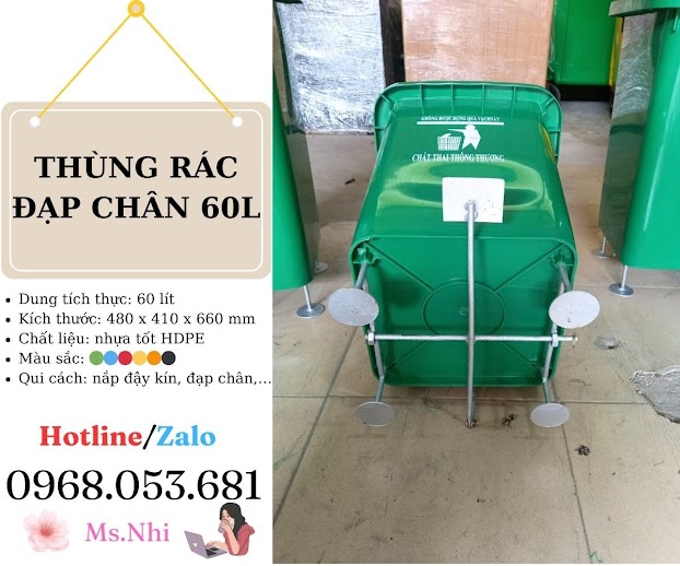 Thùng rác nhựa trong nhà 60L có đạp chân