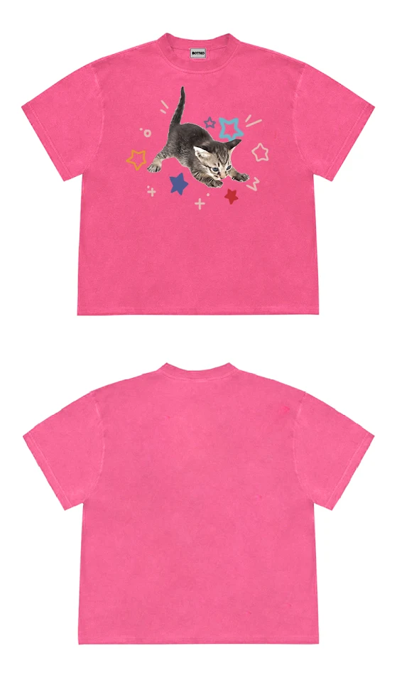 Nieuwe Amerikaanse Zomer T-shirt Oversized Losse Casual Schattige Kat Print voor een relaxte en comfortabele stijl