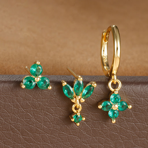 Title 9, Zircon Ear Studs Copper Plated 18K Real Gold Ge...