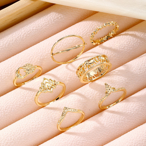 Title 2, Retro Elephant Hollow Ring 7-piece Set Creative...