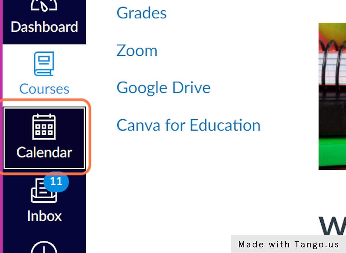 Click on Calendar in the Global Navigation 