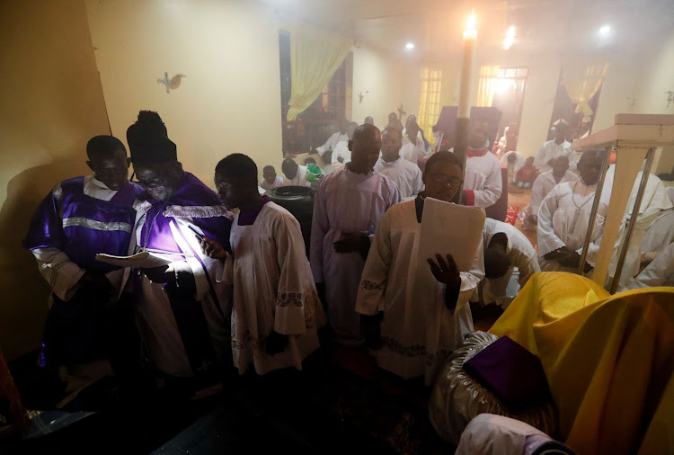 Easter vigil prayers at the St. Joanes, Legio Maria of African Church Mission in Kibera.