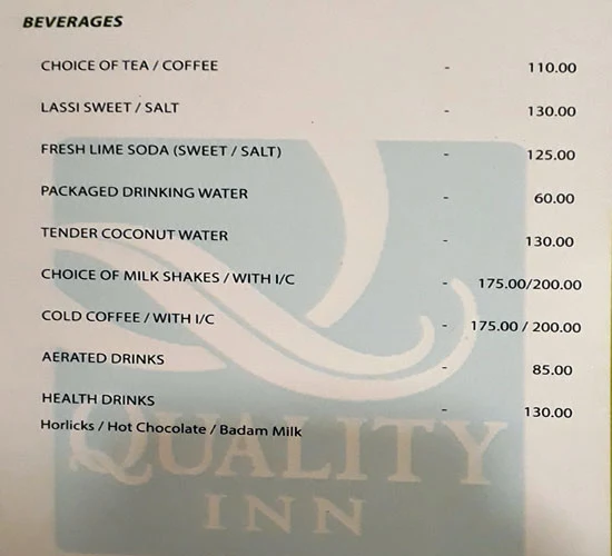 Rendezvous - Quality Inn Sabari menu 