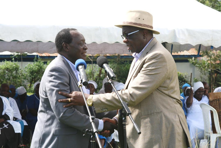Vihiga Governor Wilber Ottichilo with former Vihiga governor Moses Akaranga.